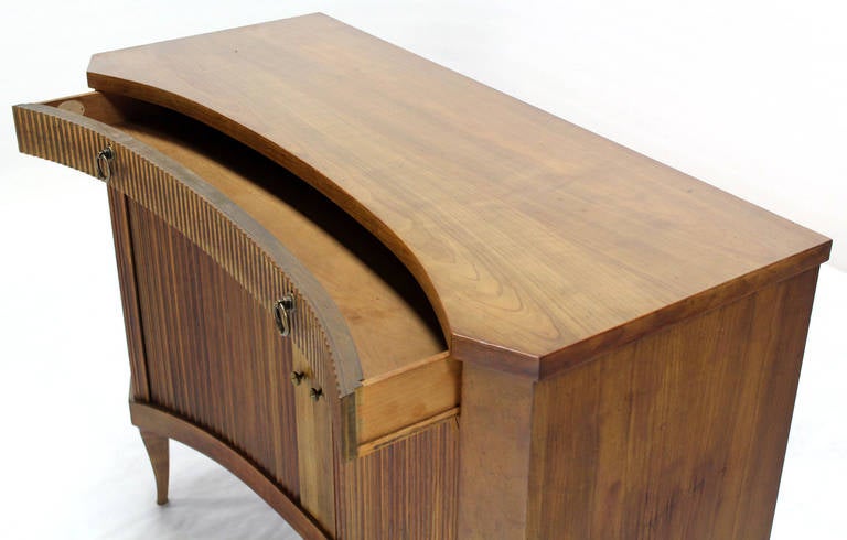 American Baker Mid Century Modern Curved Front Tambour Doors Fruitwood Server