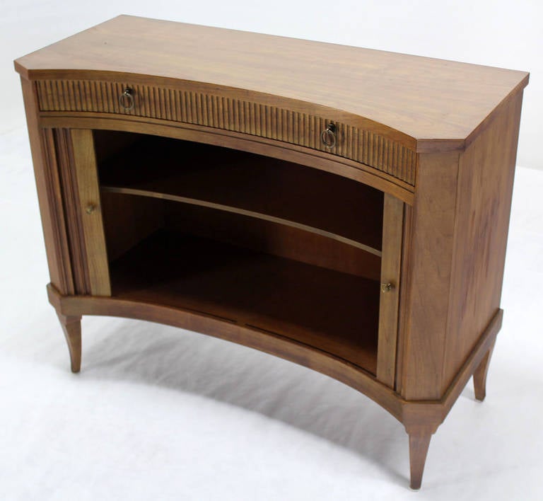 Baker Mid Century Modern Curved Front Tambour Doors Fruitwood Server In Good Condition In Rockaway, NJ