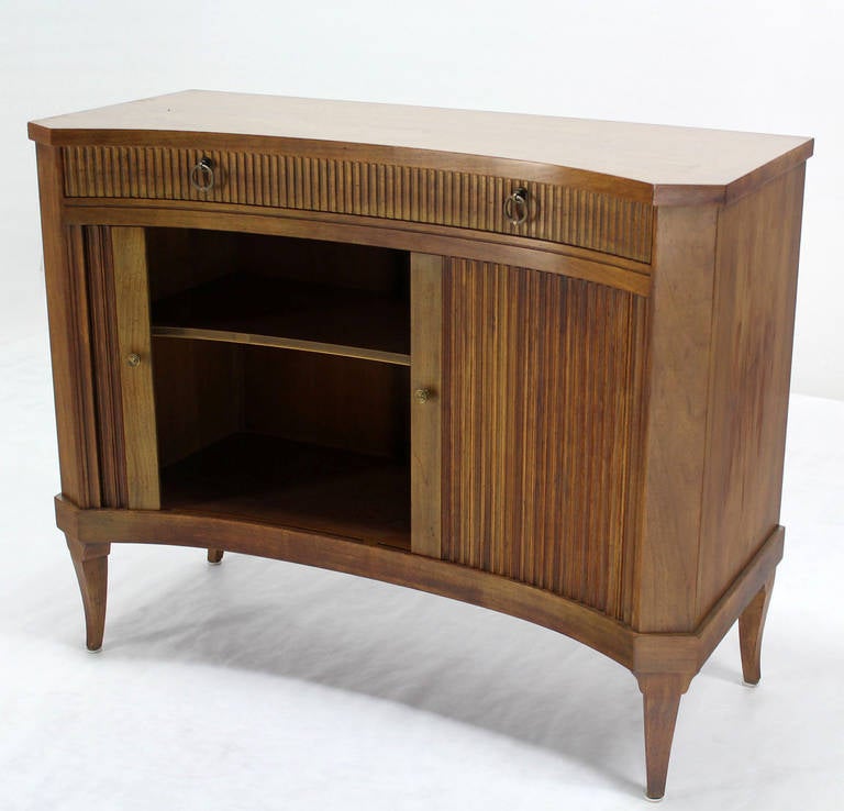 20th Century Baker Mid Century Modern Curved Front Tambour Doors Fruitwood Server