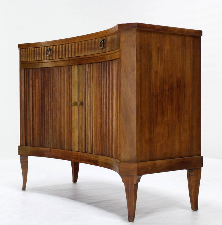 Baker Mid Century Modern Curved Front Tambour Doors Fruitwood Server 1
