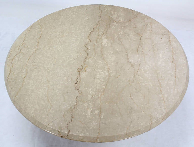 Single Pedestal Travertine Round Dining Table Mangiarotti In Excellent Condition In Rockaway, NJ