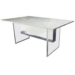 Lucite Base Marble-Top Dining or Conference Table