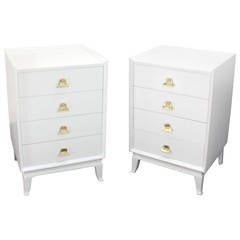 Pair of White Lacquer Brass Pulls High Chest Stands 9