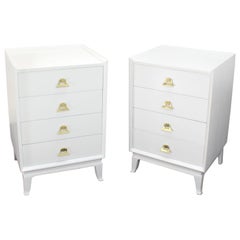 Pair of White Lacquer Brass Pulls High Chest Stands