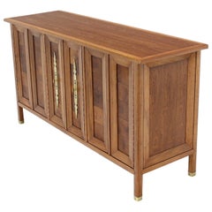 Mid-Century Modern Dresser Credenza with Folding Doors Brass Hardware