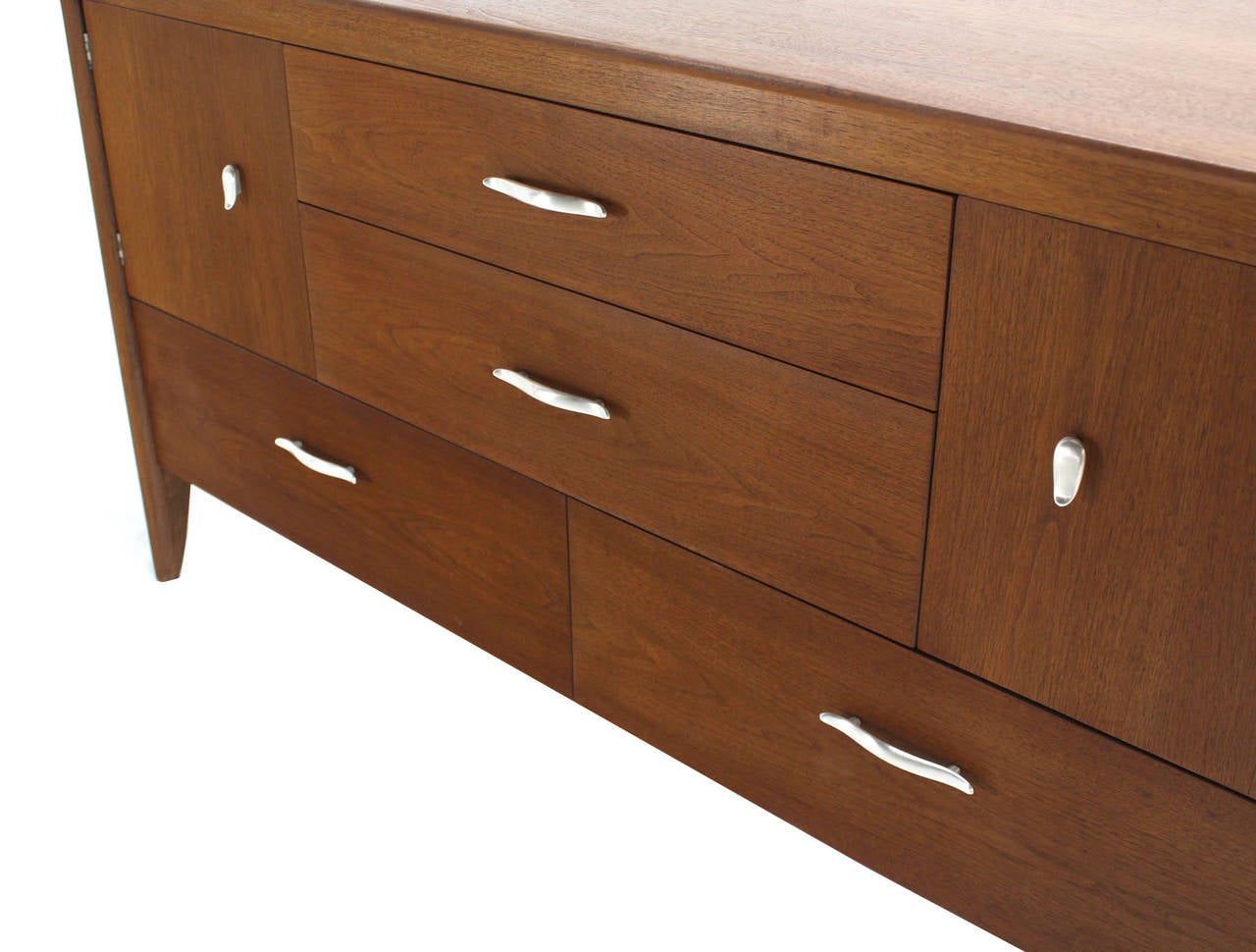 Drexel MidCentury Modern Walnut Dresser Credenza w/ Silvered Pulls at