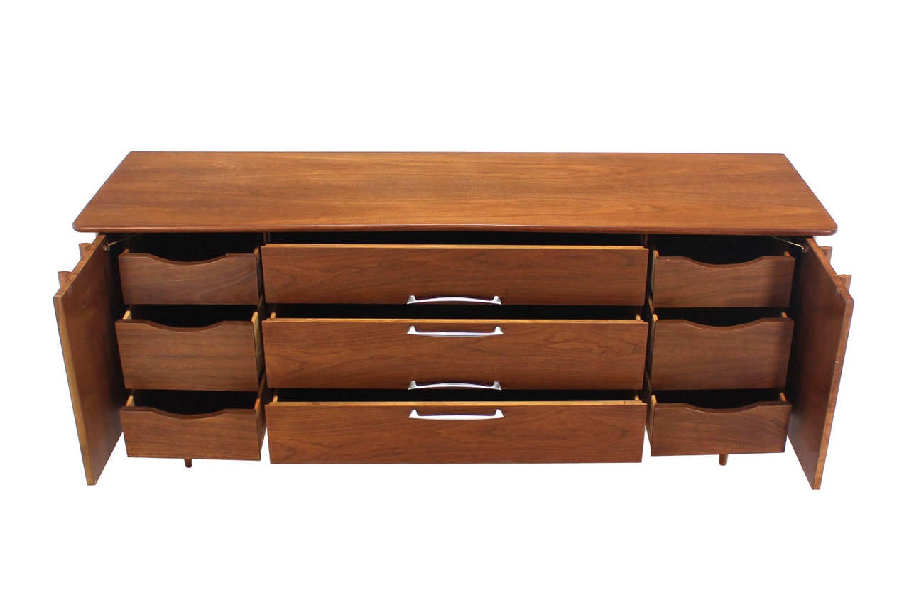 Mid Century Danish Modern Long Walnut Dresser Credenza 2