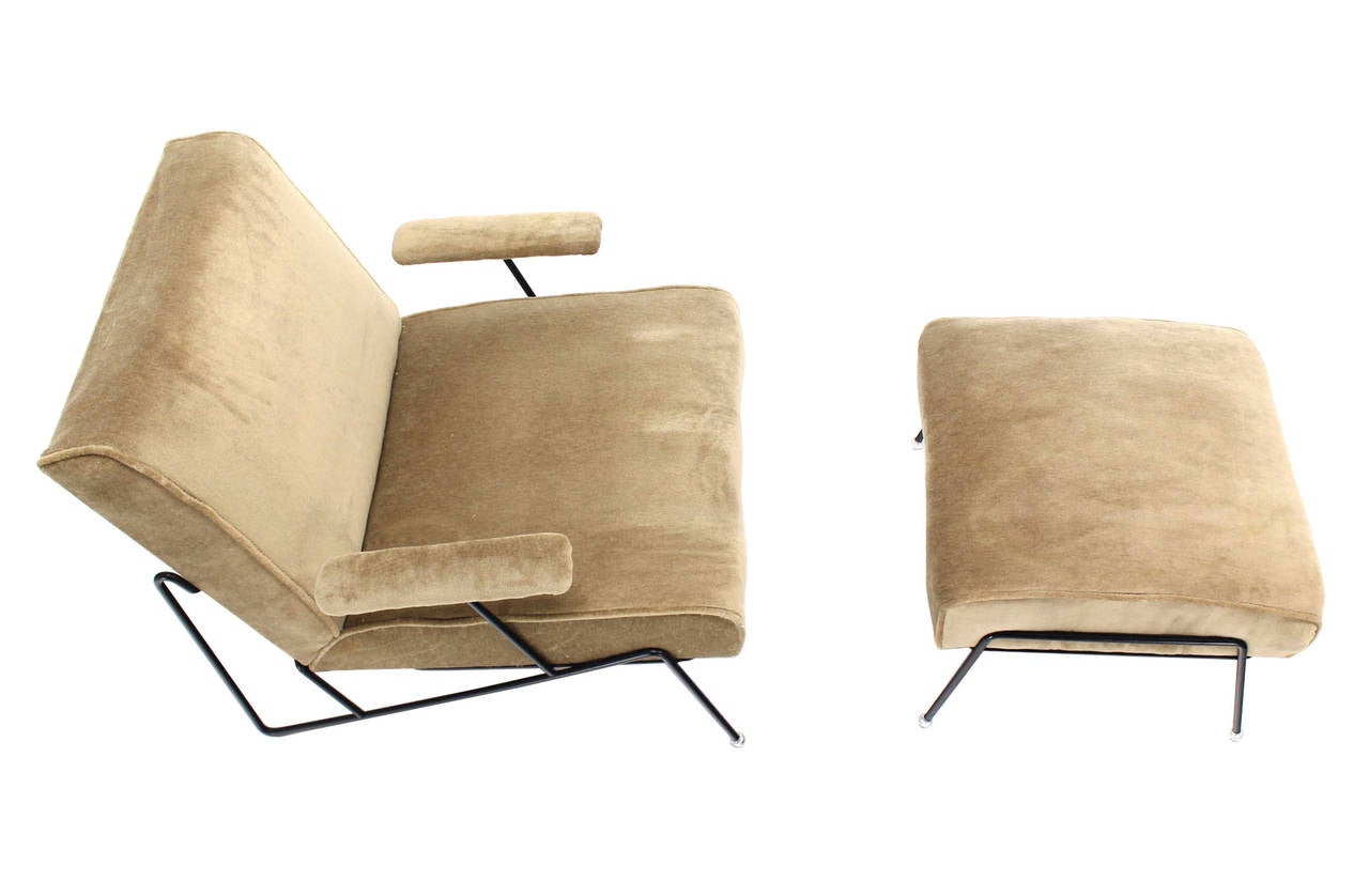 American Wire Frame Lounge Chair and Ottoman in Style of Jean Royere