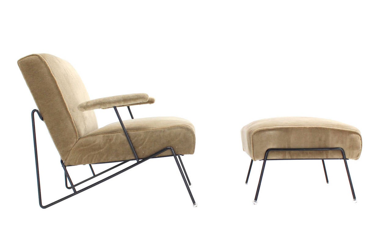Wire Frame Lounge Chair and Ottoman in Style of Jean Royere In Excellent Condition In Rockaway, NJ