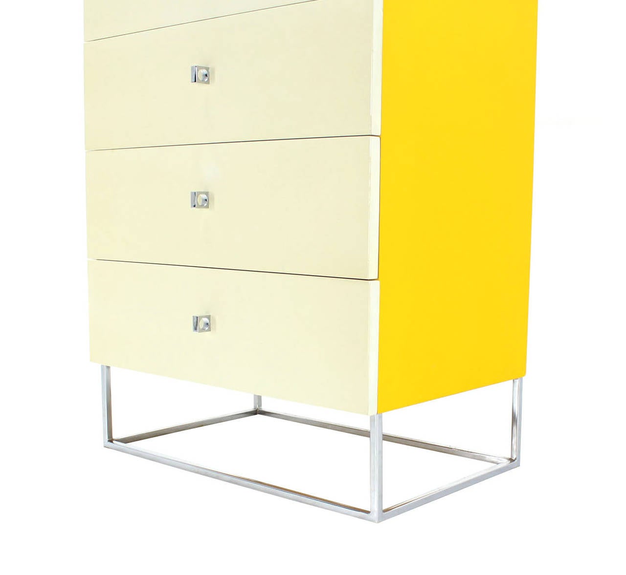 American Seven Drawer Tall Yellow and White Lacquer Floating Lingerie Chest