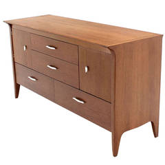 Drexel Mid-Century Modern Walnut Dresser Credenza w/ Silvered Pulls
