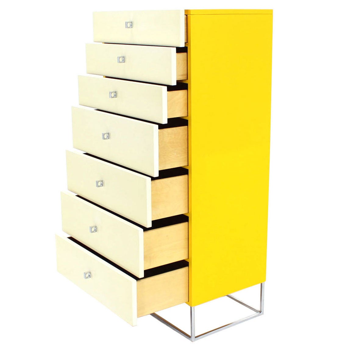 Seven Drawer Tall Yellow and White Lacquer Floating Lingerie Chest