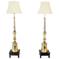 Pair of Large Mid-Century Modern Metal Finial-Shape Floor Lamps on Stands 10