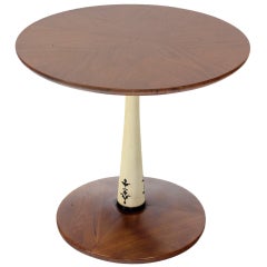 Mid-Century Modern Solid Walnut  Weighted Base Round Side Table