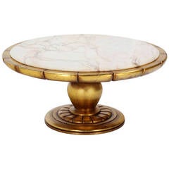 Hollywood Regency Gold Leaf Round Onyx-Top Coffee Table 5