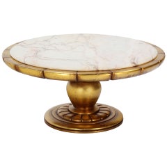 Hollywood Regency Gold Leaf Round Onyx-Top Coffee Table