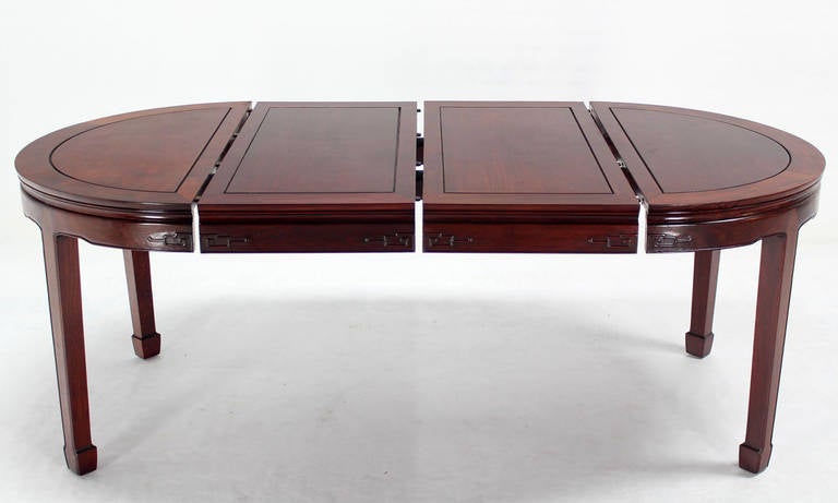 Mid-Century Modern Oriental Modern Solid Rosewood Dining Set Table Eight Chairs 2 Extensions Leafs