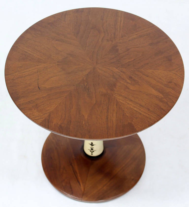 Lacquered Mid-Century Modern Solid Walnut  Weighted Base Round Side Table