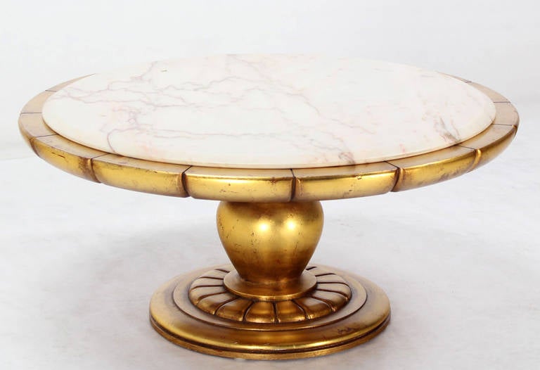 Hollywood Regency Gold Leaf Round Onyx-Top Coffee Table 2