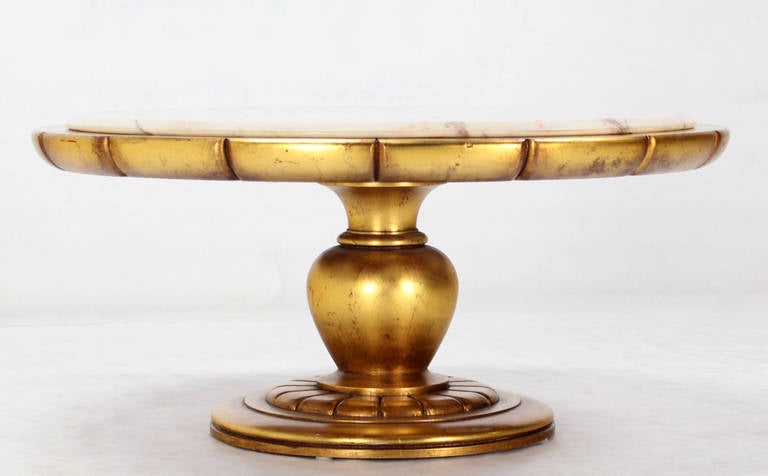 Mid-Century Modern Hollywood Regency Gold Leaf Round Onyx-Top Coffee Table
