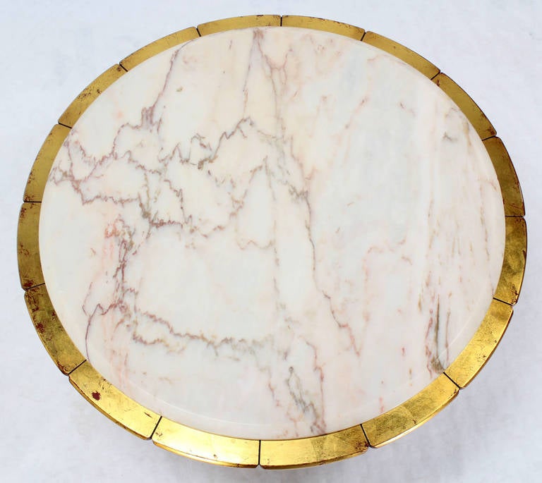 American Hollywood Regency Gold Leaf Round Onyx-Top Coffee Table