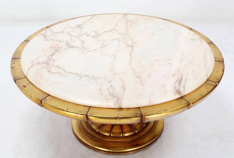 Hollywood Regency Gold Leaf Round Onyx-Top Coffee Table 4