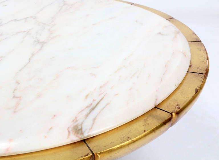 Late 20th Century Hollywood Regency Gold Leaf Round Onyx-Top Coffee Table
