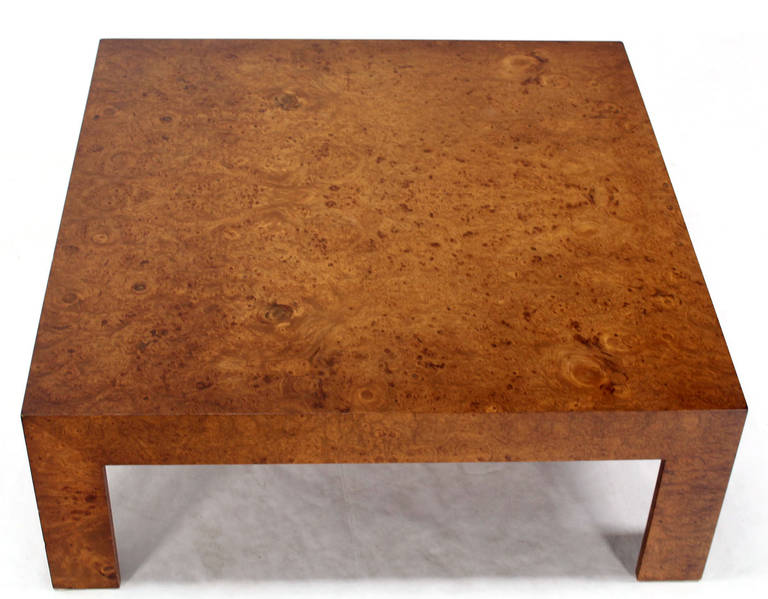 Mid-20th Century Mid-Century Modern Large Square Burl Walnut Coffee Table by Baughman