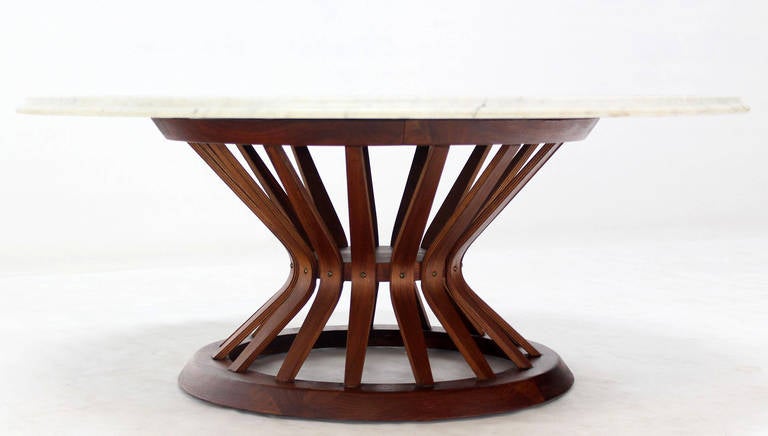 Mid-20th Century Mid Century Modern Oiled Walnut Base and Marble Top Coffee Table For Sale