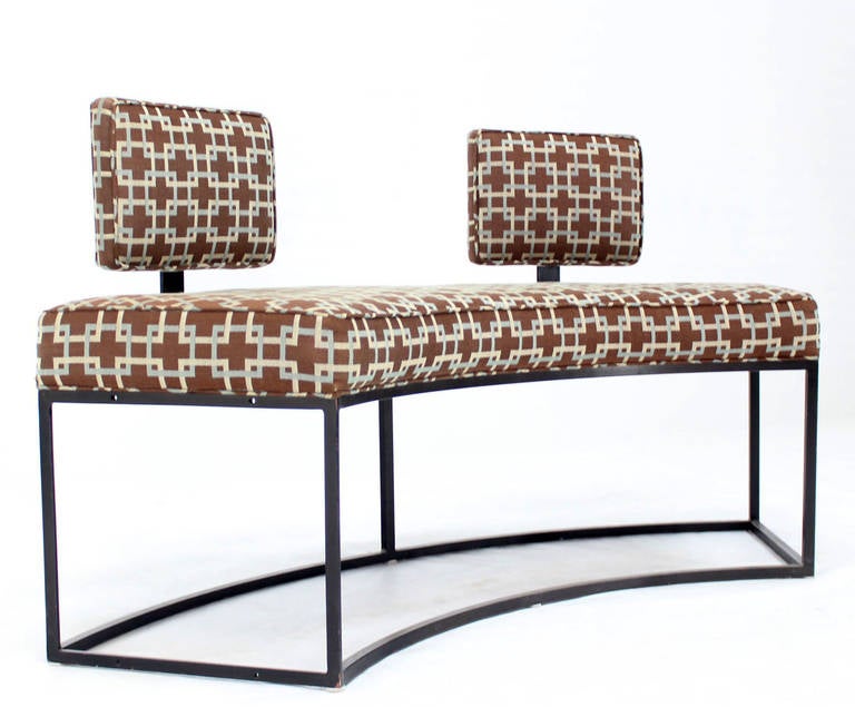 Pair of Mid-Century Modern Curved Metal Base Demilune Benches 2