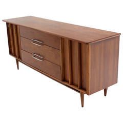 Mid Century Danish Modern Long Walnut Dresser Credenza