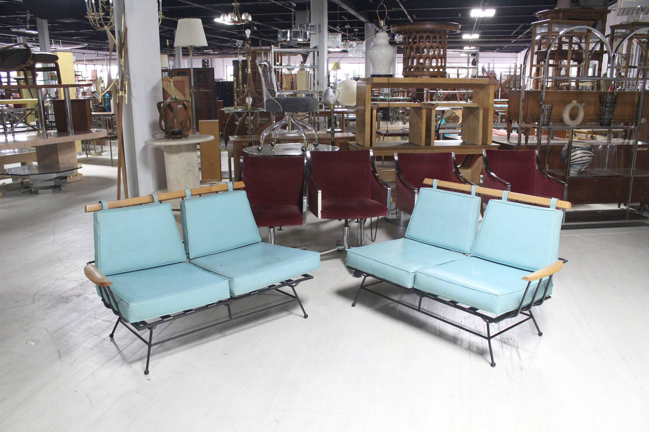 McCobb style Mid-Century Modern sectional sofa. As is upholstery. Perfect wrought iron frame.