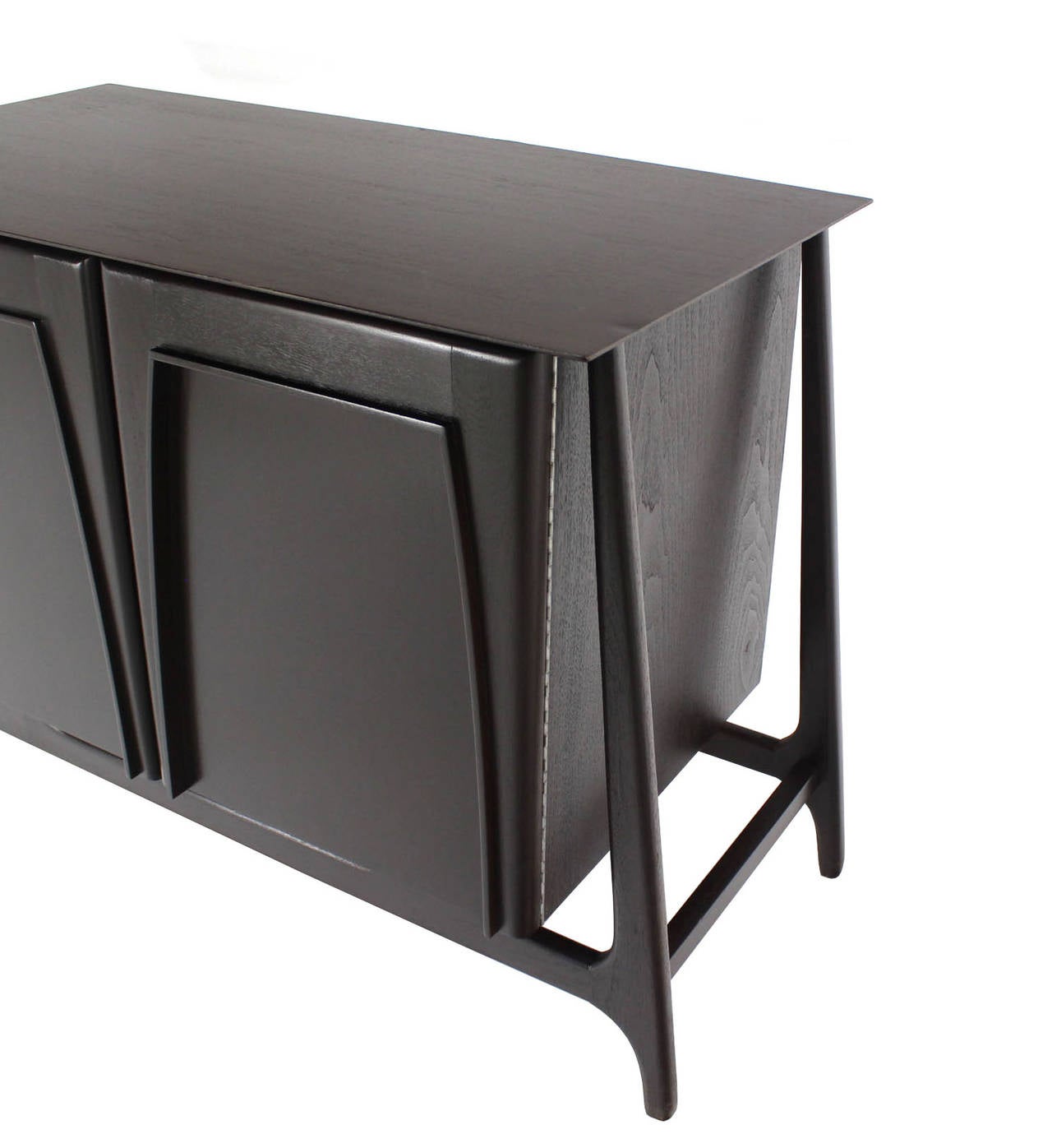 American Two-Door Sculptural Exposed Leg Ebonized Server Three-Drawer Bachelor Chest