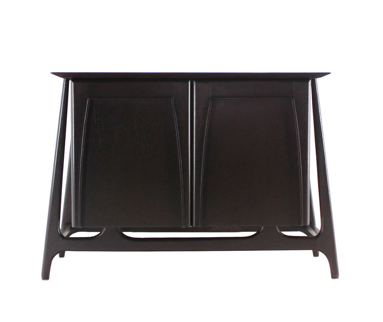 Two-Door Sculptural Exposed Leg Ebonized Server Three-Drawer Bachelor Chest In Excellent Condition In Rockaway, NJ