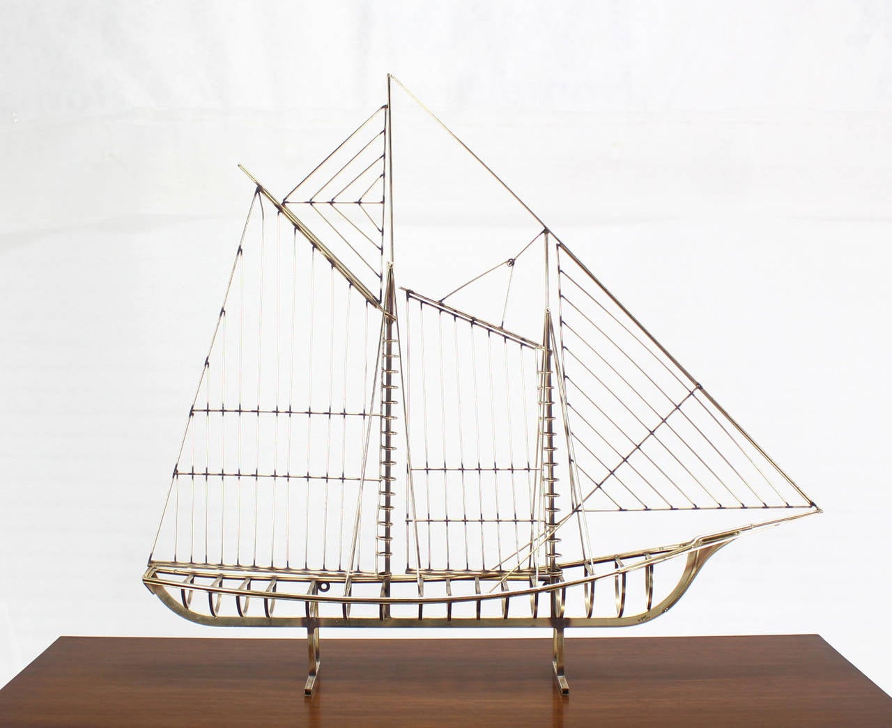 20th Century Long Brass 1976 Curtis Jere Sail Boat Sculpture
