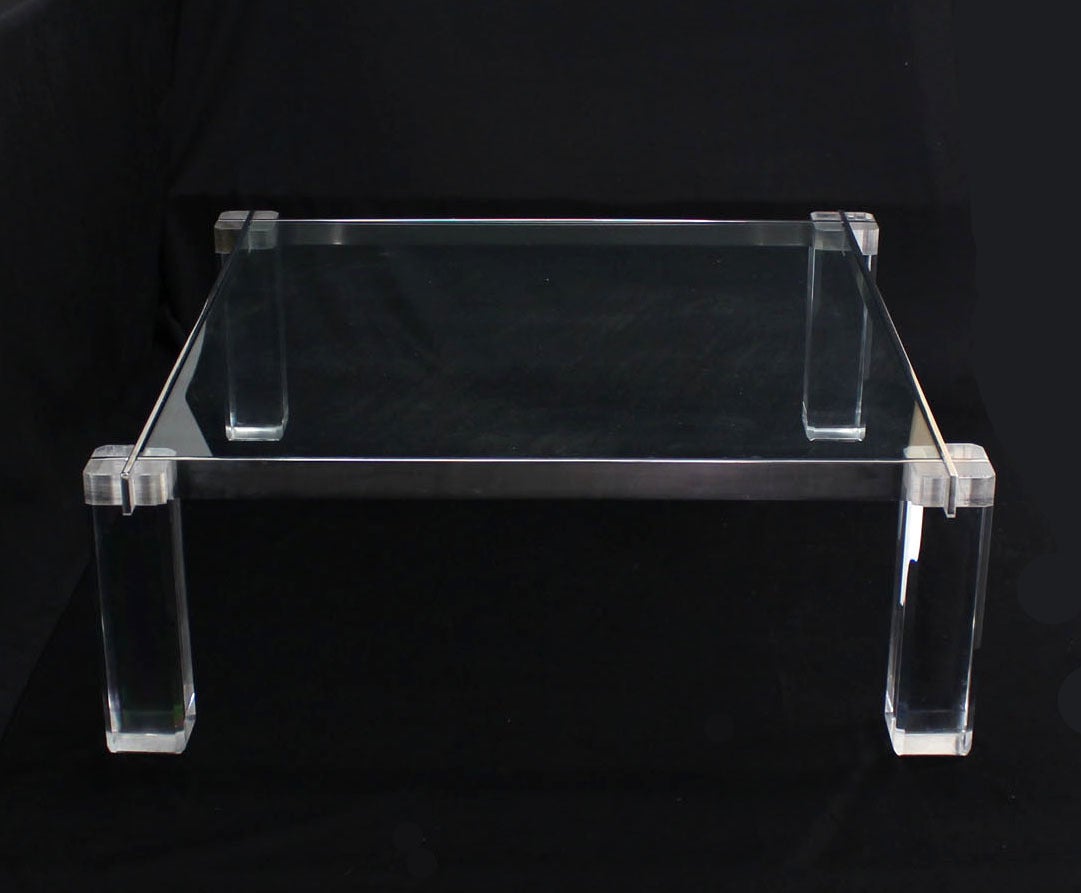 American Lucite Base Large Square Coffee Table