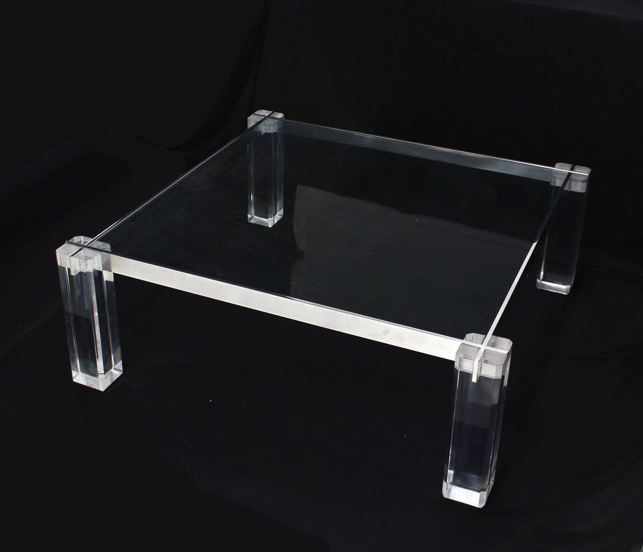 Lucite Base Large Square Coffee Table In Excellent Condition In Rockaway, NJ