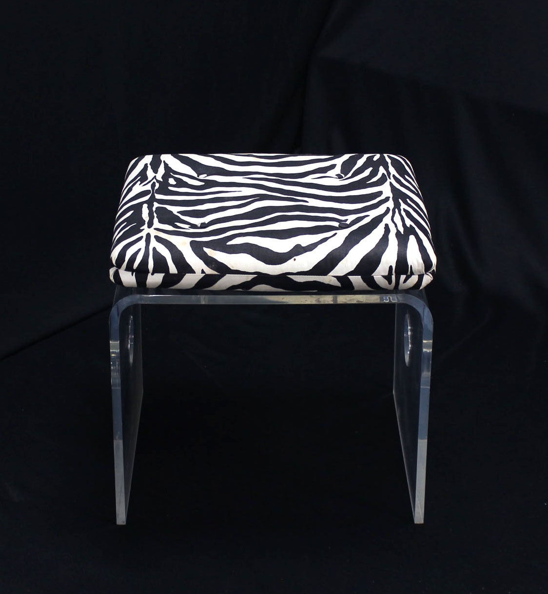 Pair of Bent Lucite Benches w/ Zebra Upholstery Cushions 1
