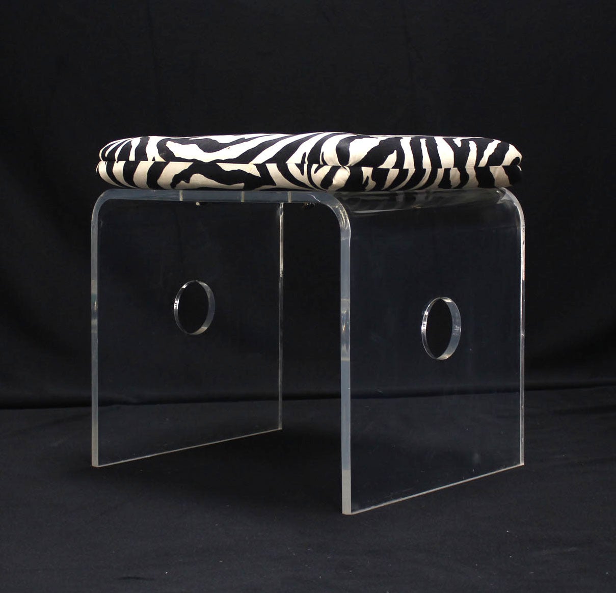 Mid-Century Modern Pair of Bent Lucite Benches w/ Zebra Upholstery Cushions