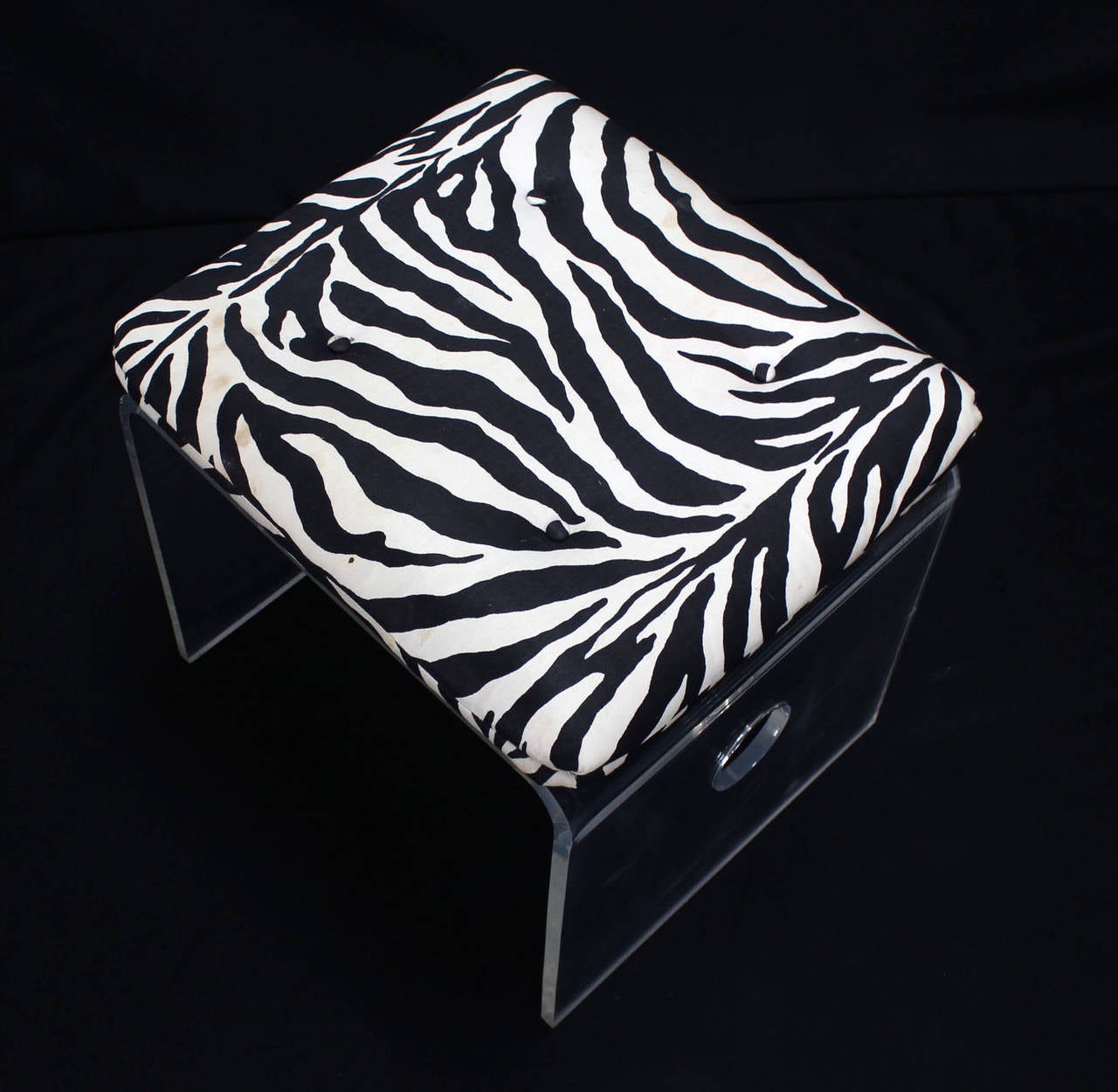 Pair of Bent Lucite Benches w/ Zebra Upholstery Cushions In Excellent Condition In Rockaway, NJ