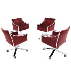 Set of Four Bert England, Stow Davis Office Chairs, Heavy Stainless Steel Bases