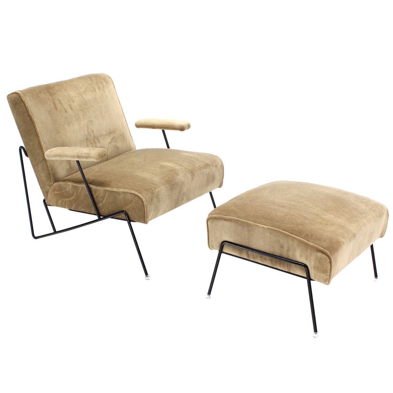 Wire Frame Lounge Chair and Ottoman in Style of Jean Royere