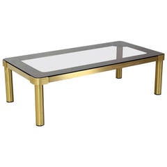 Mid Century Modern Brass and Two-Tone Glass Rectangular Coffee Table 