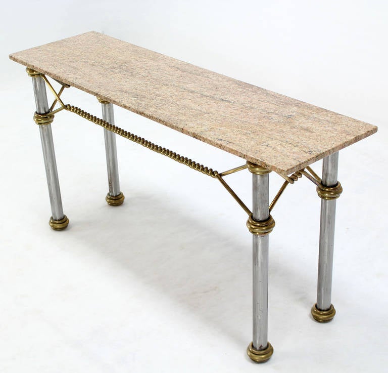 Mid Century Modern Solid Brass Rope  Marble Top Console Table 3