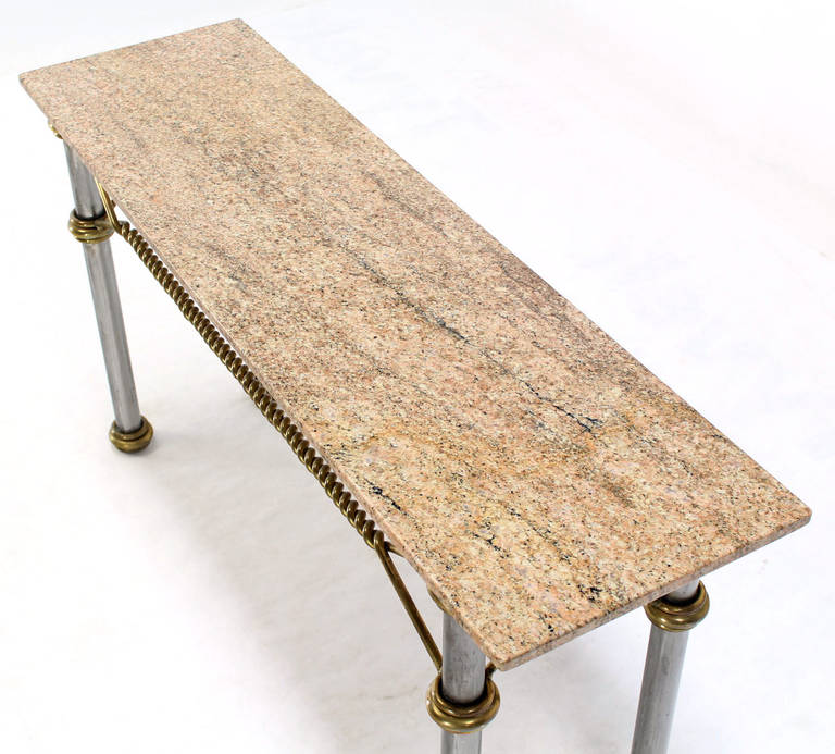 American Mid Century Modern Solid Brass Rope  Marble Top Console Table