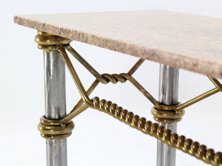 Mid-Century Modern Mid Century Modern Solid Brass Rope  Marble Top Console Table