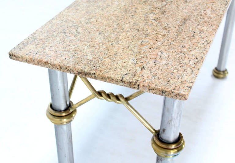 Mid Century Modern Solid Brass Rope  Marble Top Console Table 1