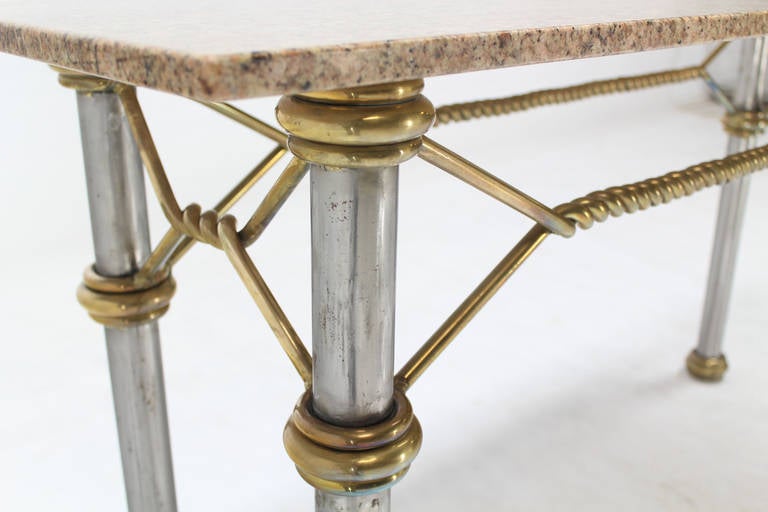 Mid Century Modern Solid Brass Rope  Marble Top Console Table 2