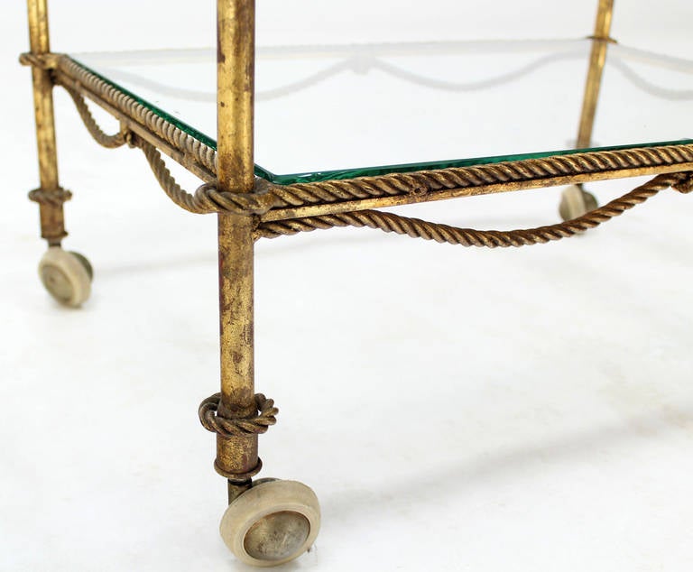 Mid-Century Modern Midcentury Italian Gilt Metal Rope and Tassel Bar or Tea Cart