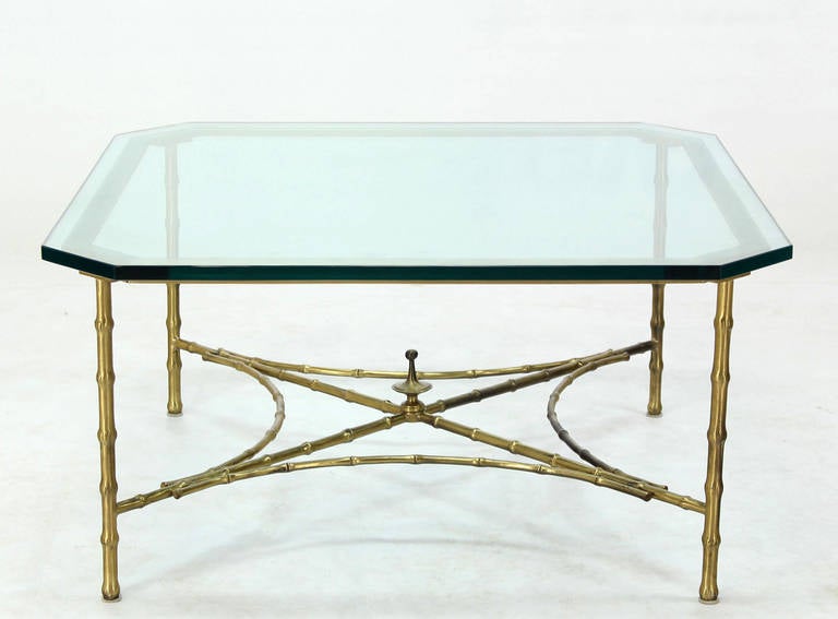 20th Century Faux Bamboo and Brass Mid-Century Modern Thick Glass-Top Coffee Table